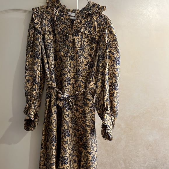 SANDRO Floral Print Mini Dress GOLD BLUE Mini Dresses - Picture 6 of 8